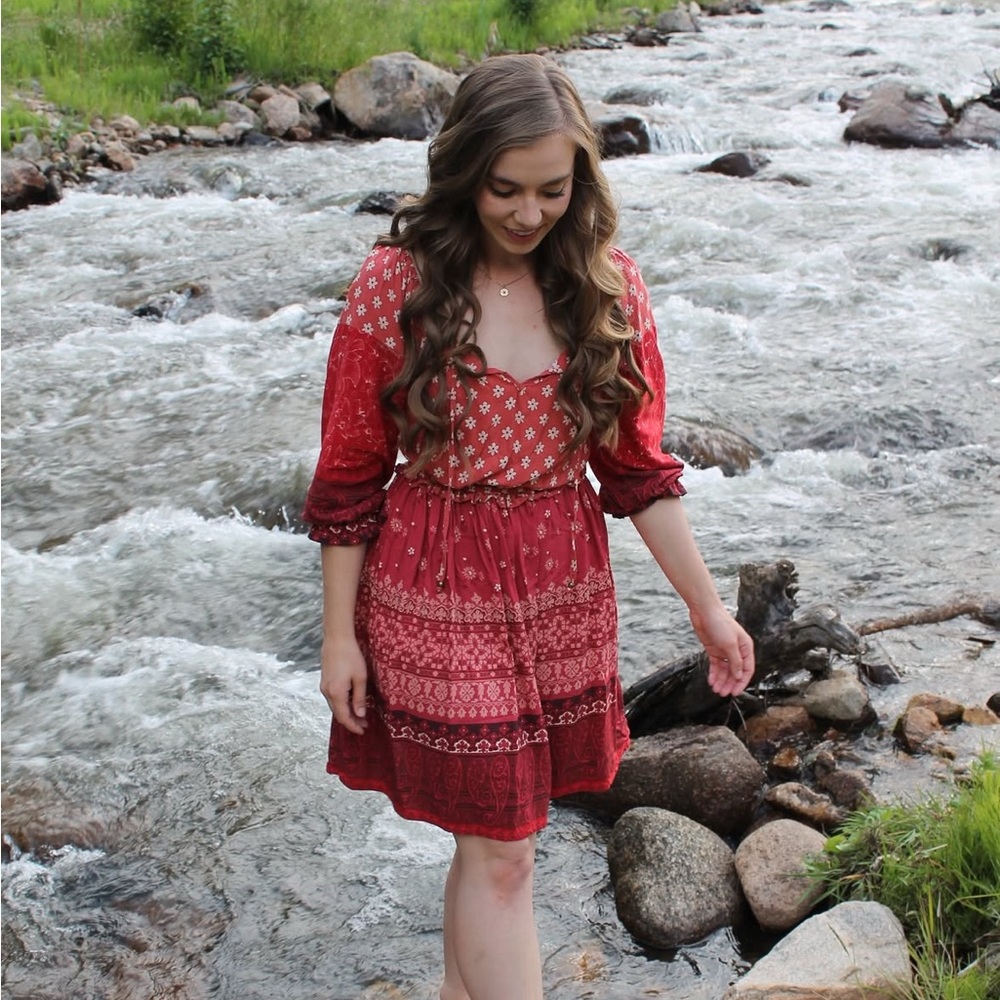 Red Bohemian Print Dress